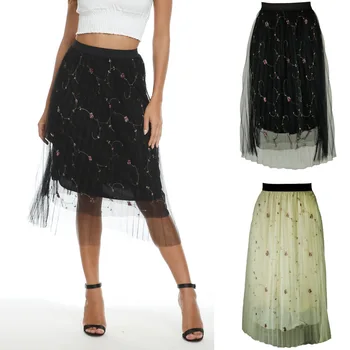 

2020 Spring Summer Vintage Skirt Women Elastic High Waist Tulle Skirts Long Pleated Mesh Tutu Skirt Female Jupe Longue Plus Size