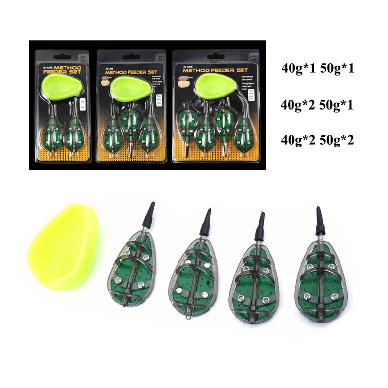

1 Set Fish lure Quick Release Mould Fishing set Carp Terminal Tackle 4 Feeders and 2 Method Moulds 40g 50g DurableFishing Feeder