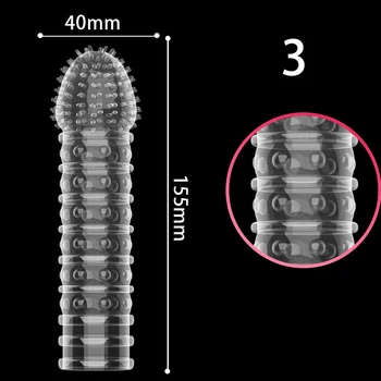 Extension Reusable Condom Penis Sleeve Male Enlargement Time Delay Spike Clit Massager Cover Crystal Clear Condoms Adult Sex Toy 6