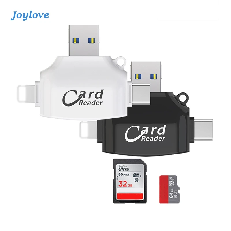 JOYLOVE 4в1 пластиковый считыватель карт памяти типа C/Micro Usb/Tf Sd для Ipad Iphone X 7 8 Plus 5 6 6S