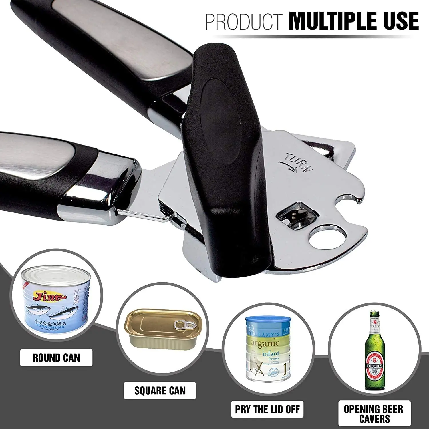 WALFOS High Quality Stainless Steel Cans Opener Professional Ergonomic Manual Can Opener Side Cut Manual Can Opener