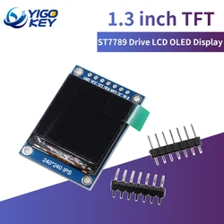 Tela tft de 1.3 polegadas hd 65k com display lcd ips., módulo de exibição lcd de cores arduio st7789 3.3v 240*240 spi.