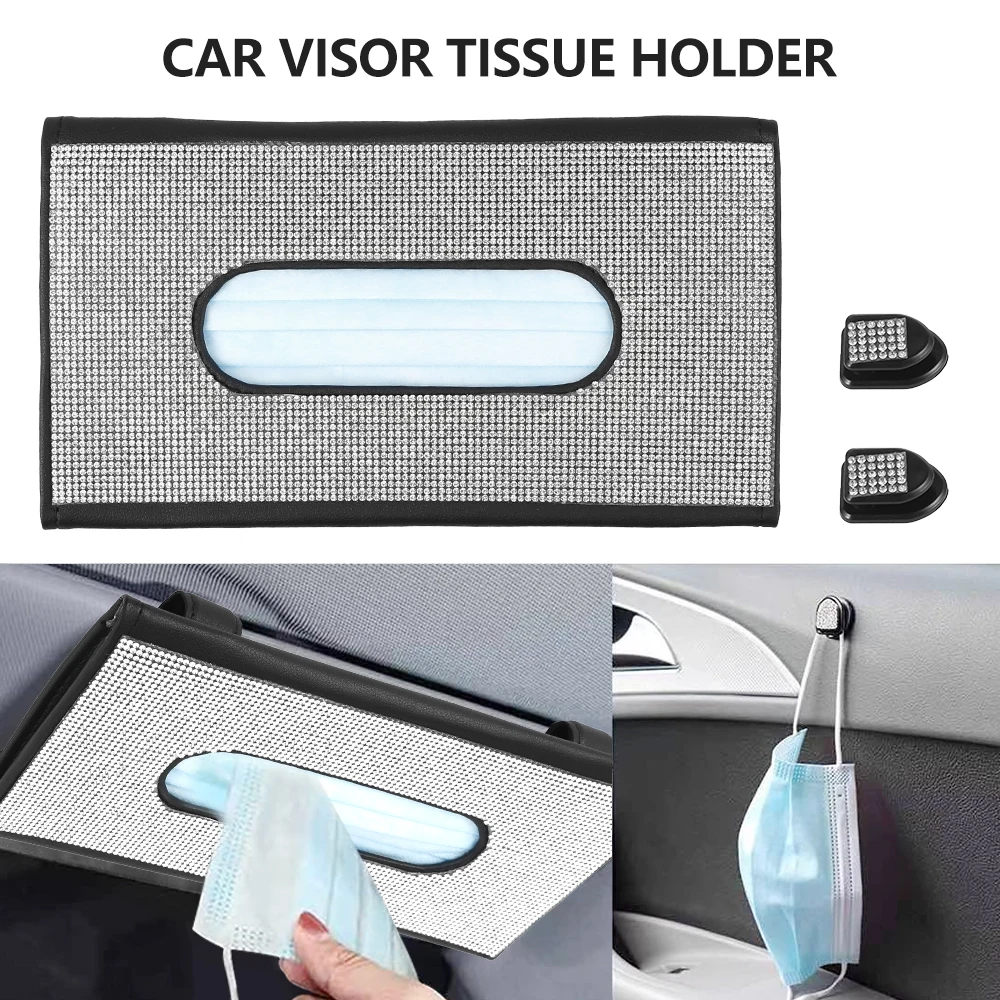 Car Bling Sun Visor Tissue Holder With Crystal Diamond Napkin Box Car