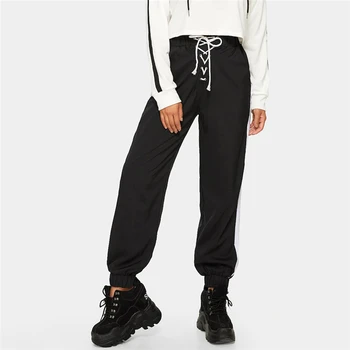 

Women High Waist Striped loose Pants Elegant Stretch Workout Ladies Trousers Fashion Female Black Streetwear tracksuit