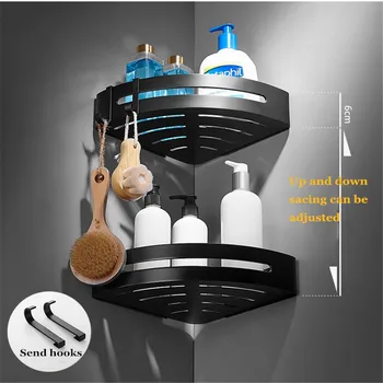 

Space Aluminum Bathroom Shelves Black Bathroom Accessories Shower Corner Shelf Shampoo Storage Rack Bathroom Basket Holder