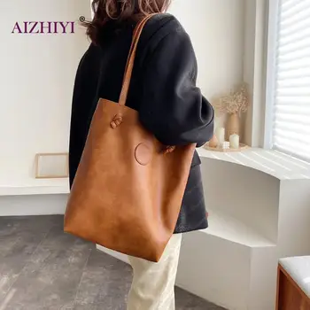 

Retro PU Leather Women Handbag 2020 New Ladies Pure Color Large Capacity Shoulder Shopping Totes Bag