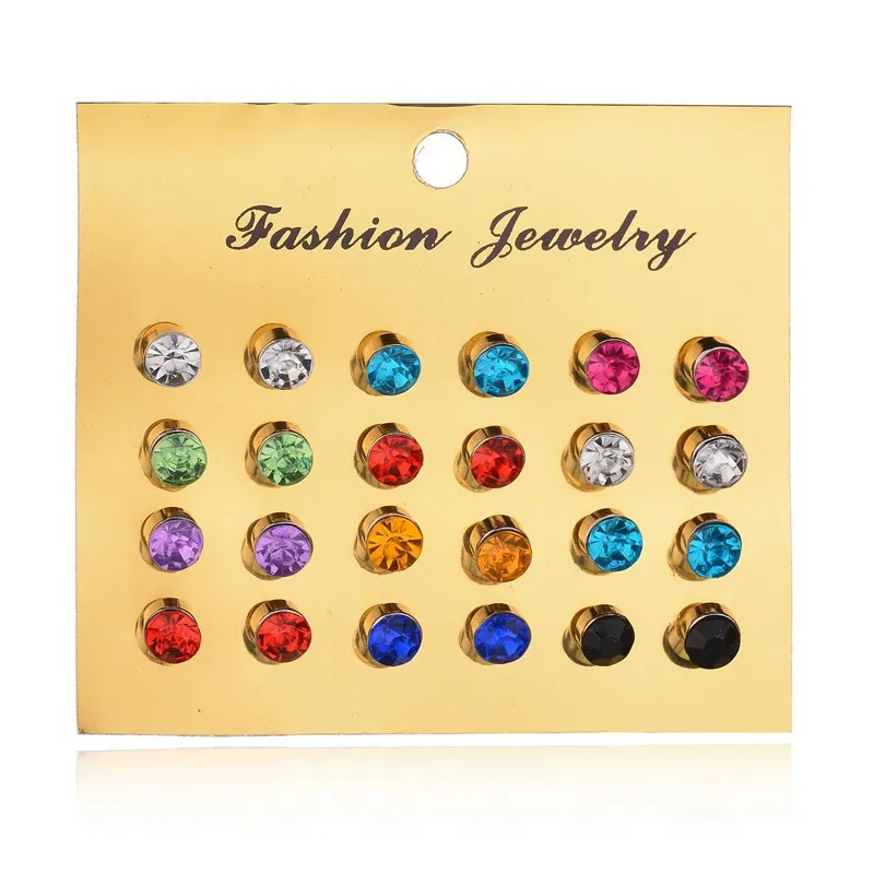 

Geometric Colorful Crystal Zircon Stud Earrings Set For Women Wedding Bride Jewelry Rhinestones Piercing Earrings Set Brincos