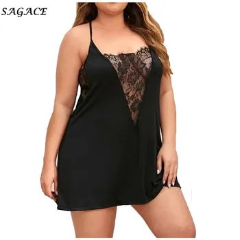 

Sagace Nightdress Women Sexy Plus Size Lace V-Neck Lingerie Set Underwear Backless Nightdress 3XL-5XL Sleepwear Underwear
