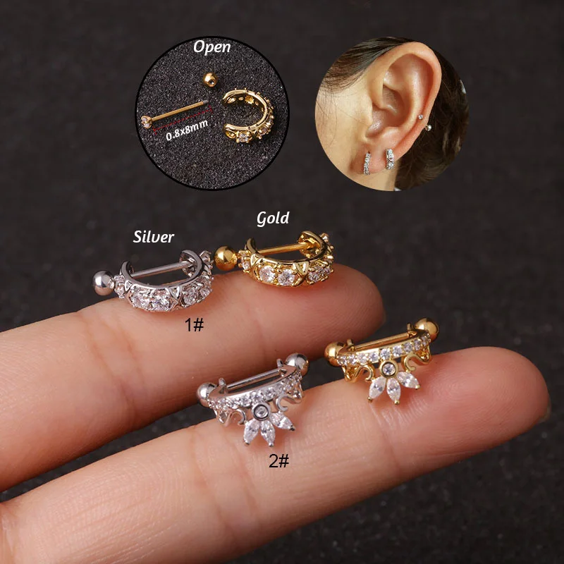 1 шт. новая корона Cz обруч хряща Huggie серьги пирсинг спираль Tragus Rook Daith Snug Conch украшения для ушного пирсинга 0,8x8 мм