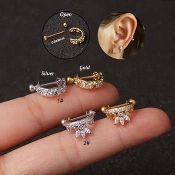 

1Pc New Crown Cz Hoop Cartilage Huggie Earring Piercing Helix Tragus Rook Daith Snug Conch Ear Piercing Jewelry 0.8x8mm