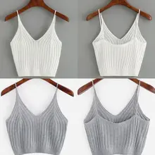 Модная женская сексуальная Трикотажная майка без рукавов, майка на бретельках, вязаный жилет, однотонная тонкая короткая блузка с v-образным вырезом, сексуальная Нижняя часть