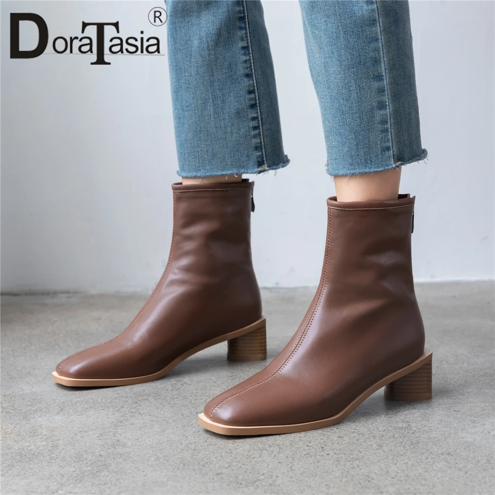 

DORATASIA New Big Size 31-43 Brand Platform Booties Ladies Square Toe Ankle Boots Women 2019 Fashion OL Med Heels Shoes Woman