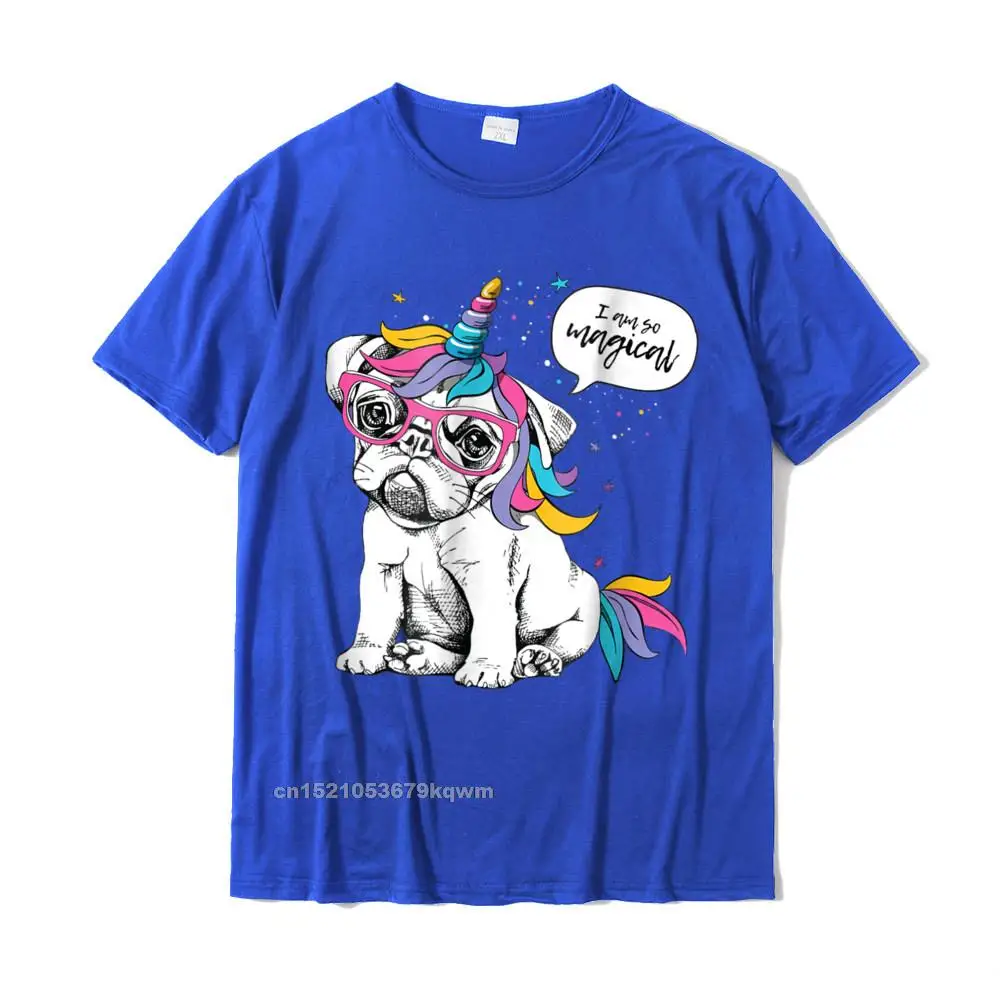 Printed T-Shirt Funky Short Sleeve Geek Cotton Fabric Round Collar Men T Shirt Classic Tops Shirts Summer Drop Shipping Adorable Dog wearing unicorn costume saying quot Im magical quot __4464 blue