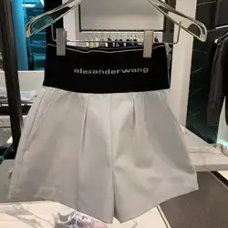 Spring and Summer New Awang 2021 Letter Webbing Elastic Zipper High Waist Casual Shorts 1:1 Women's Pants Jeans Shorts Women Spring and Summer New Awang 2021 Letter Webbing Elastic Zipper High Waist Casual Shorts 1:1 Women's Pants Jeans Shorts Women