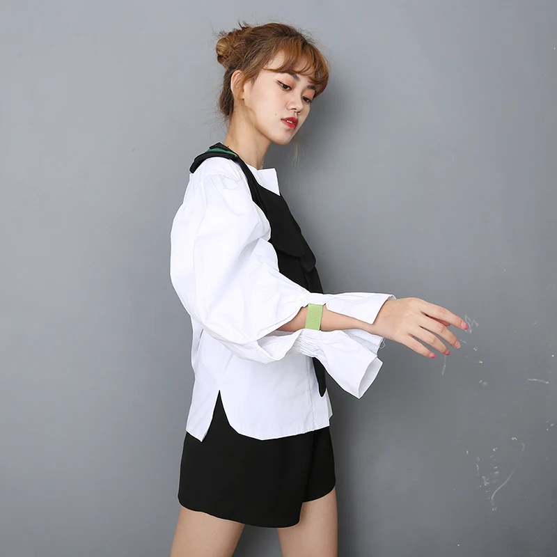 [EAM] Women White Irregular Stitch Big Size Blouse