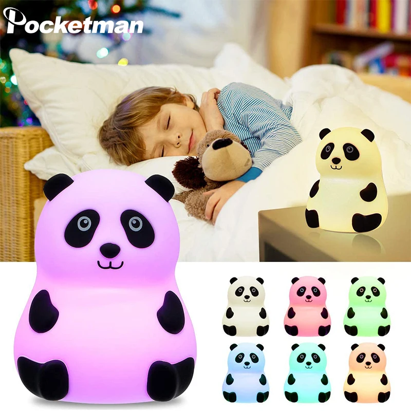 USB Rechargeable Panda Night Light for Bedrooms with Touch Sensor 7 Colors Soft Silicone Adjustable Baby Lamp Kids | Лампы и освещение