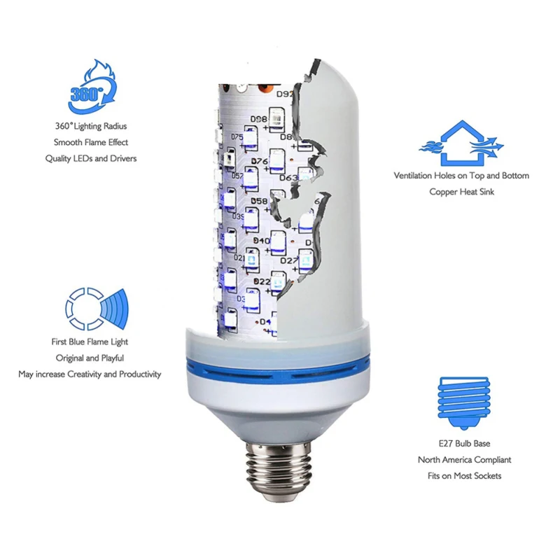 Светодиодный светильник 6 Вт E27 с эффектом пламени, светодиодный светильник с мерцающим огнем, светодиодный настенный светильник, вечерние лампы для сада, двора, рождественские светодиодные украшения
