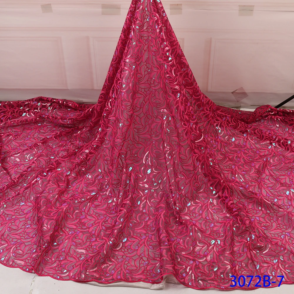 

NIAI Blue French Sequins Tulle Lace Fabric 2020 High Quality African Lace Fabric Nigerian Mesh Lace Fabrics For Dress XY3072B-4