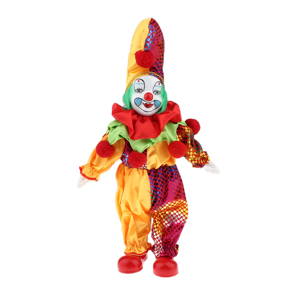 Porcelain Clown Doll Hanging Foot Harlequin Doll, Home Office Desk Shelf Display Ornaments, H