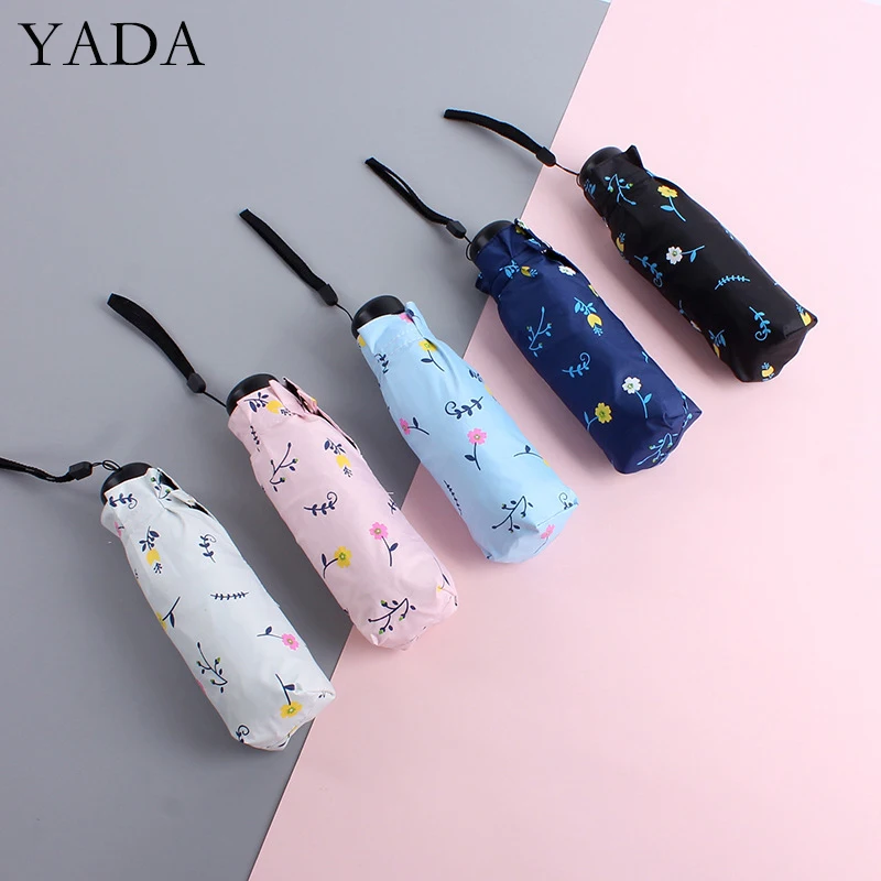 

YADA Ins UV Fresh Small Flowers Pattern 5 Folding Rainy Mini Pocket Umbrella For Women Anti-UV Small Parasol Umbrellas YD200293