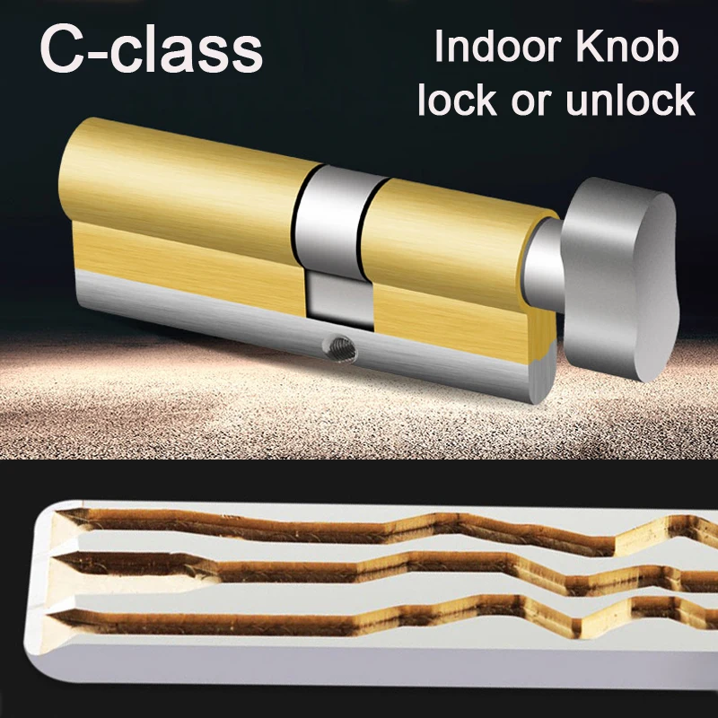 C-class Security Brass lock cylinder Indoor free key locking Anti violence and technical unlocking 10pcs keys with escape knob afbeelding