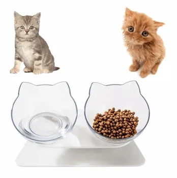 

2/1 PCS 15°C Slant Cute Design Cat Ears Cat Shape Bowl Pets' Food Pot Double/Single Bowl Drinking Water Container Pet Supplies