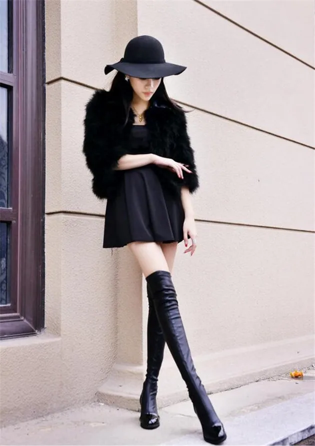 Fashion PU Leather Over Knee Boots Women Sequined Toe Elastic Stretch Thick Heel Thigh High Riding Winter Boots Size 40