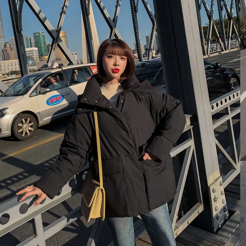 

Photo Shoot 2019 South Korea Door Workwear down Jacket Cotton-padded Clothes WOMEN'S Dress Collar BF Thick down Coat Network kap