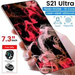 Smartphone S21 + Ultra 5G débloqué, Version globale, téléphone portable, 16 go + 7.3 go, 512 mAh, 24mp + 48mp, écran de 6800 pouces 