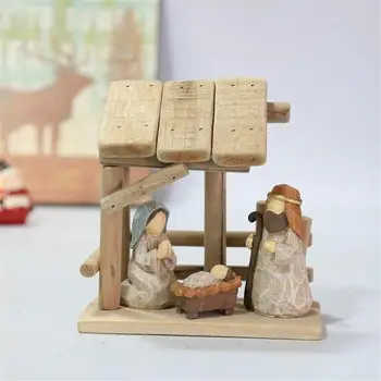 

Wooden Christian Birth Of Jesus Stable Christmas Ornaments Religious Gift Church Resin Crafts Home Decor Nativity Scene Mews