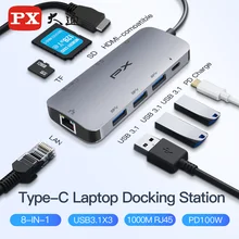 PX DELL Laptop Docking Station Type C 3.1 Dock Station to USB LAN RJ45 4K HDMI USB C Hub TF/SD Slot for Huawei Macbook Pro Mini