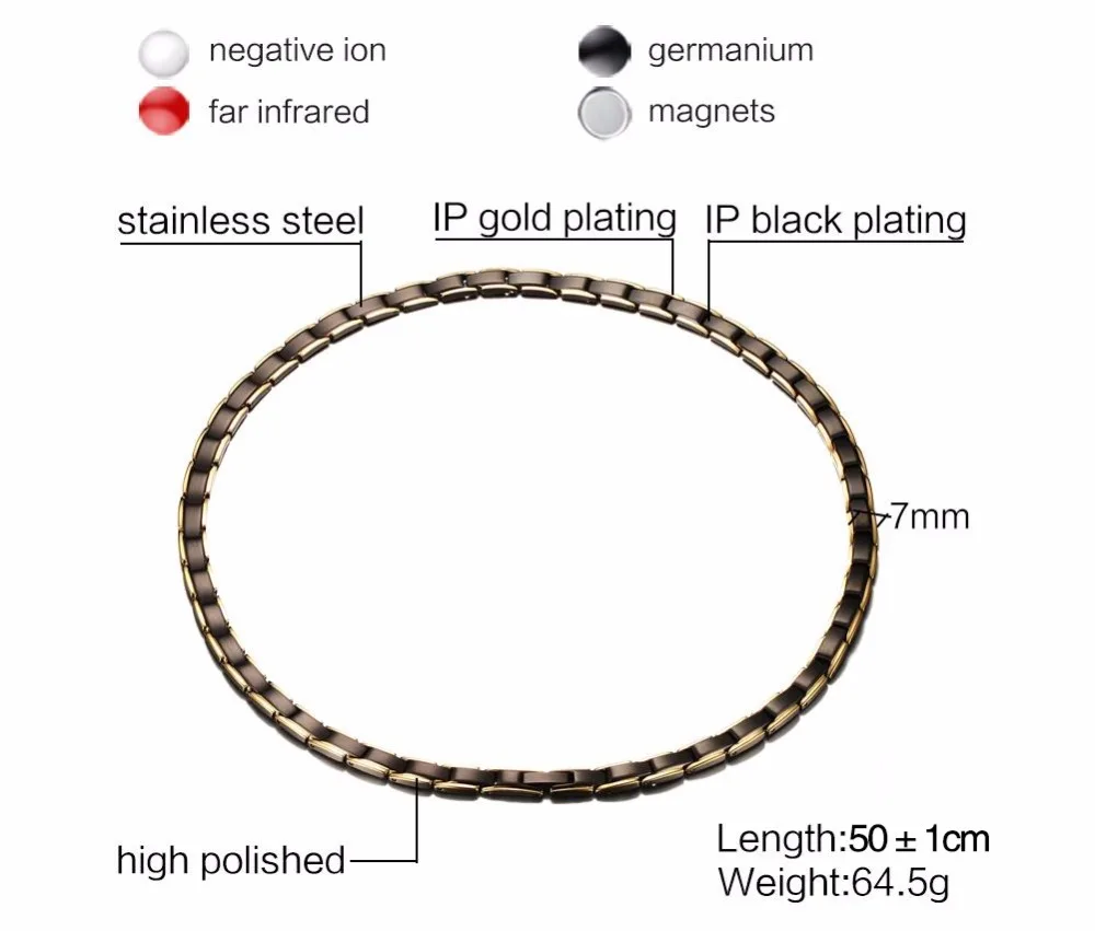 Mens Womens Magnetic Necklaces Stainless steel Health Energy Magnetic Ion Germanium Necklace Pain Relief for Neck Arthritis Men Collares Hombre collares collier colar choker 13