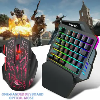 

Mechanical Keyboard Mobile Phone PUBG One-Handed Game One-handed Gaming Mechanical Keyboard Mouse LED Color Backlight
