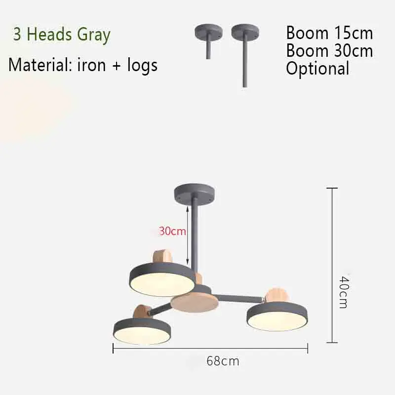 Скандинавская люстра, железный деревянный светодиодный светильник, потолочный светильник, люстра, светильник для гостиной, спальни, Подвесная лампа - Цвет абажура: 3 Heads Gray