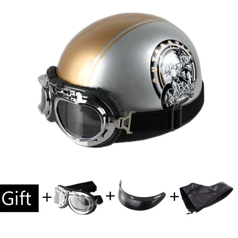 Мужской женский ретро мотоциклетный шлем, мотоциклетный шлем для улицы, мотоциклетный шлем с очками