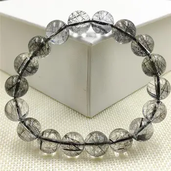 

Genuine Natural Black Rutilated Quartz Bracelet Clear Round Beads 11mm Women Men Fashion Best Stone Wealthy Stone AAAAA
