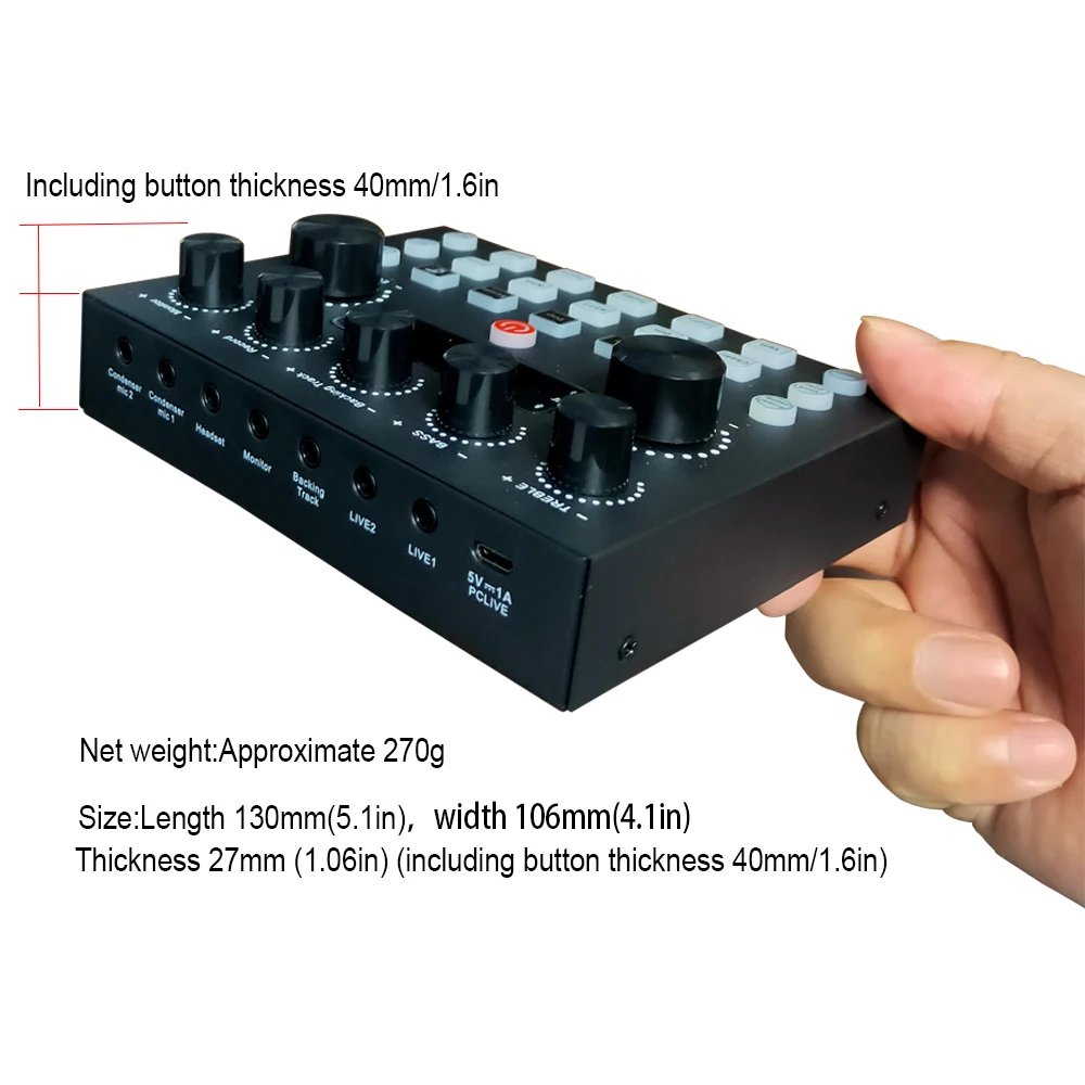 Live Sound Card Sound Mixer Board for Phone Computer Live Streaming Voice Changer Recording Music External Multiple Sound Effect