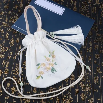 

Canvas New Chinese Style Oblique Cross-body Purse Fairy Wild Embroidery Portable Hanfu Bag Ancient Style Cloth Bolsa Feminina