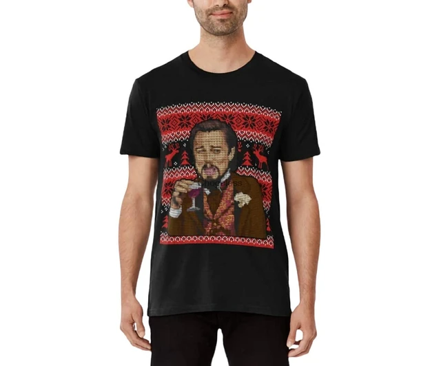 Leonardo Dicaprio Django Laughing Meme Ugly Christmas Sweater Pattern T- Shirt Gift for Men Women(1)