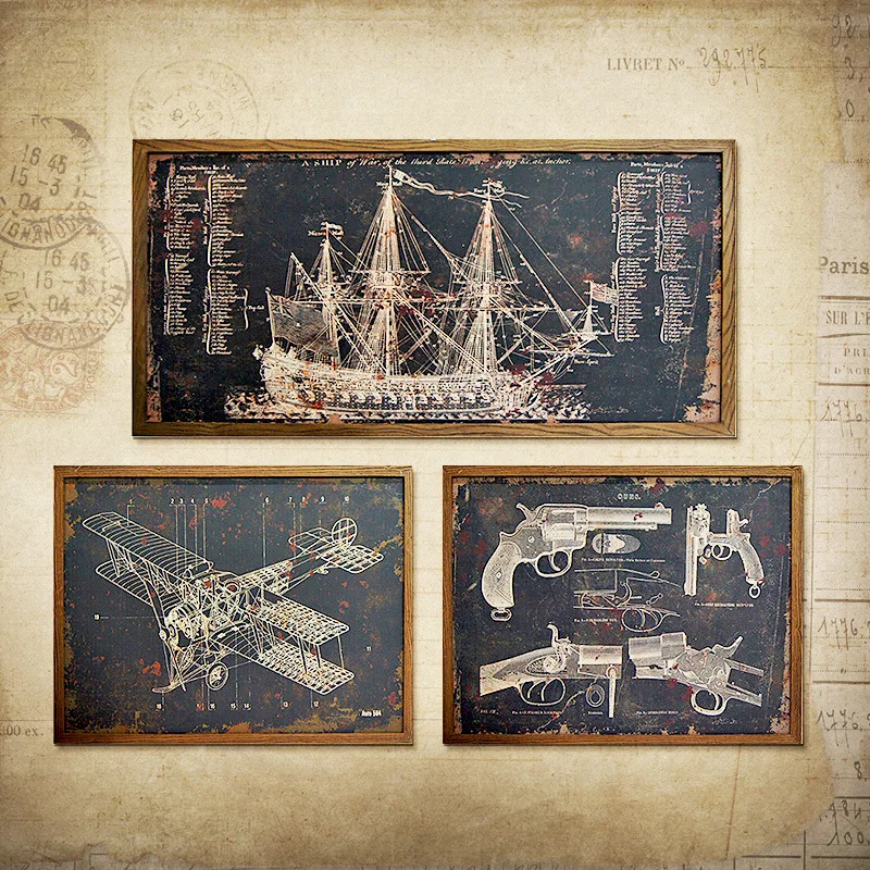 

American Vintage Loft Framed Board Decorative Painting Bar Coffee Shop Wall Hangers Wall Decorations Hanging Painting Crafts