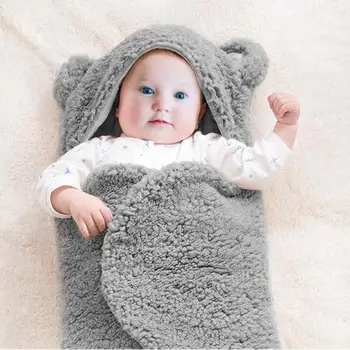 

Newborn Baby Wrapped Sleeping Bag Soft Warm Thickened Short Plush Fabric Winter Panda Lamb Velvet Swaddle Wrap Blanket