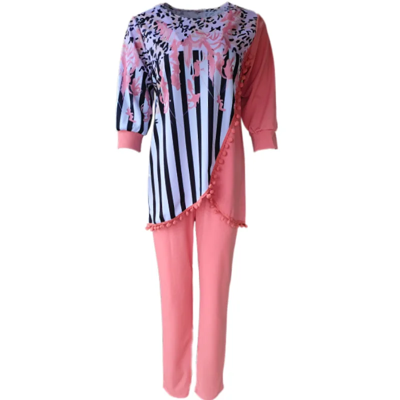 Large Size Two Piece Suit Female African Suit African New Fashion Striped Top Trousers Casual Suit Elegant Party Spring/summer