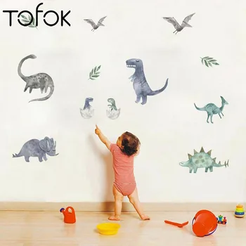 

Tofok Cartoon Dinosaur Wall Stickers for Kids Room Creative School Kindergarten Wall Decorations DIY Animals Wall Decals Murals