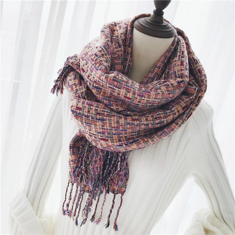 

2019 shawl Scarf Fashion Braided National Wind color women's scarf two color