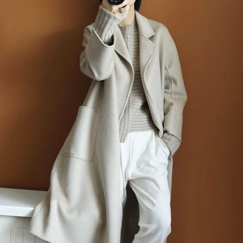AYUNSUE двухстороннее шерстяное пальто Женская куртка Осенняя зимняя куртка женские длинные шерстяные пальто и куртки женская верхняя одежда MY3664 - Цвет: creamy apricot