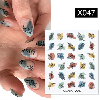 

1 Sheet Harunouta Black Feathers Leaves Summer Nail Water Decals Flower Leaves Friuit Green Simple Nail Art Watermark Decors