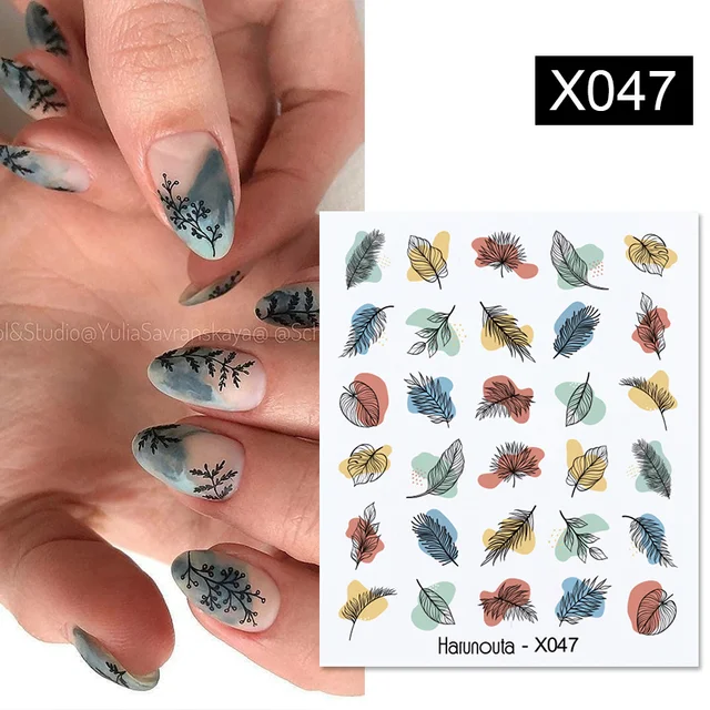Harunouta Abstract Line Avocado Fruit Leopard Nail Water Sticker Decals Flower Leaves Slider Decoration For Autumn Nail Design X047