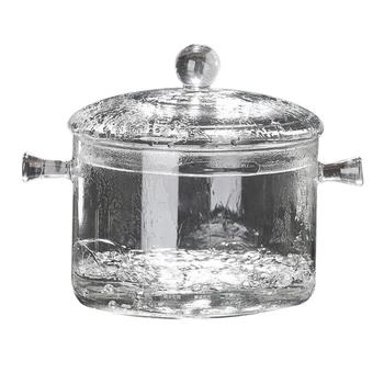 

High borosilicate glass saucepan can be heated in an electric pottery oven with a glass pan covered in a glass bubble bowl SDF