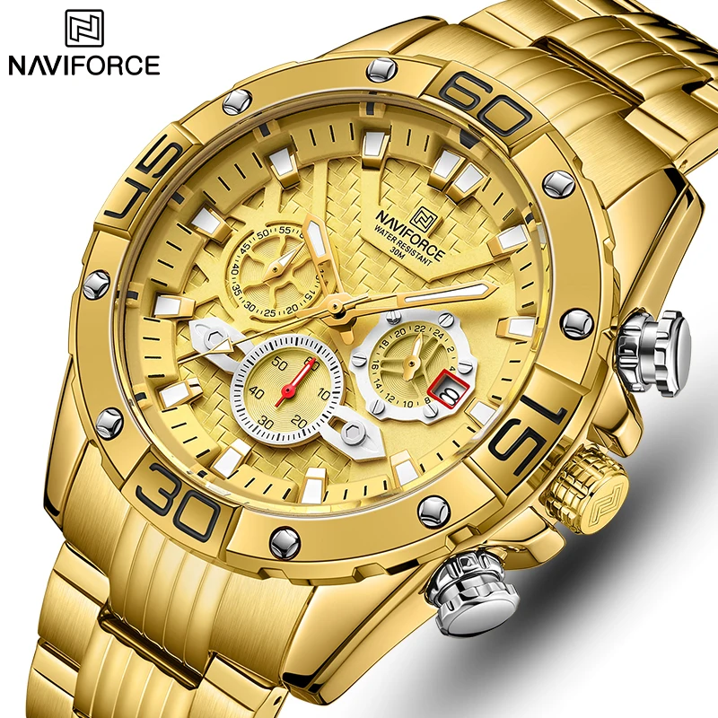 

NAVIFORCE Men's Watches Top Luxury Brand Gold Business Quartz Male Clock Chronograph Sport Waterproof Steel Band Wrist Watch