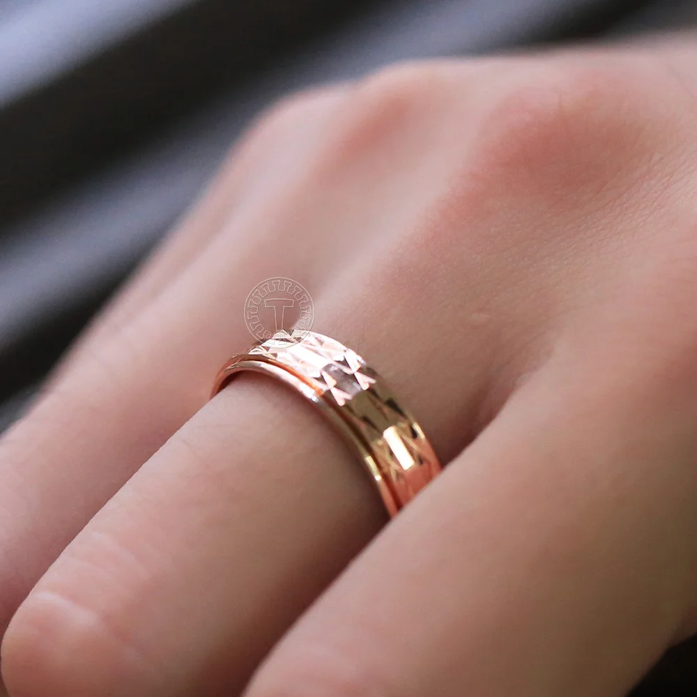 Spinner Rings gold color rings gold color ring finger ring fidget spinner ring wedding rings wedding ring 6mm Women 585 Rose Gold Color Pattern Rotatable Carved Anxiety Ring